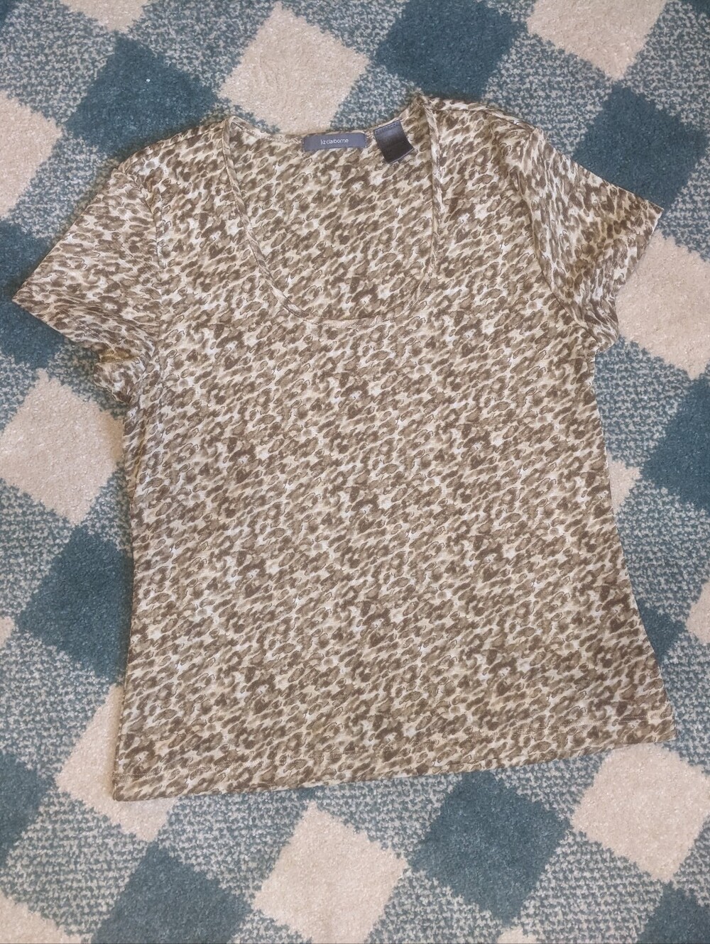Vintage Liz Claiborne Fitted Mesh Lightweight Neutral Cheetah T-shirt Size L